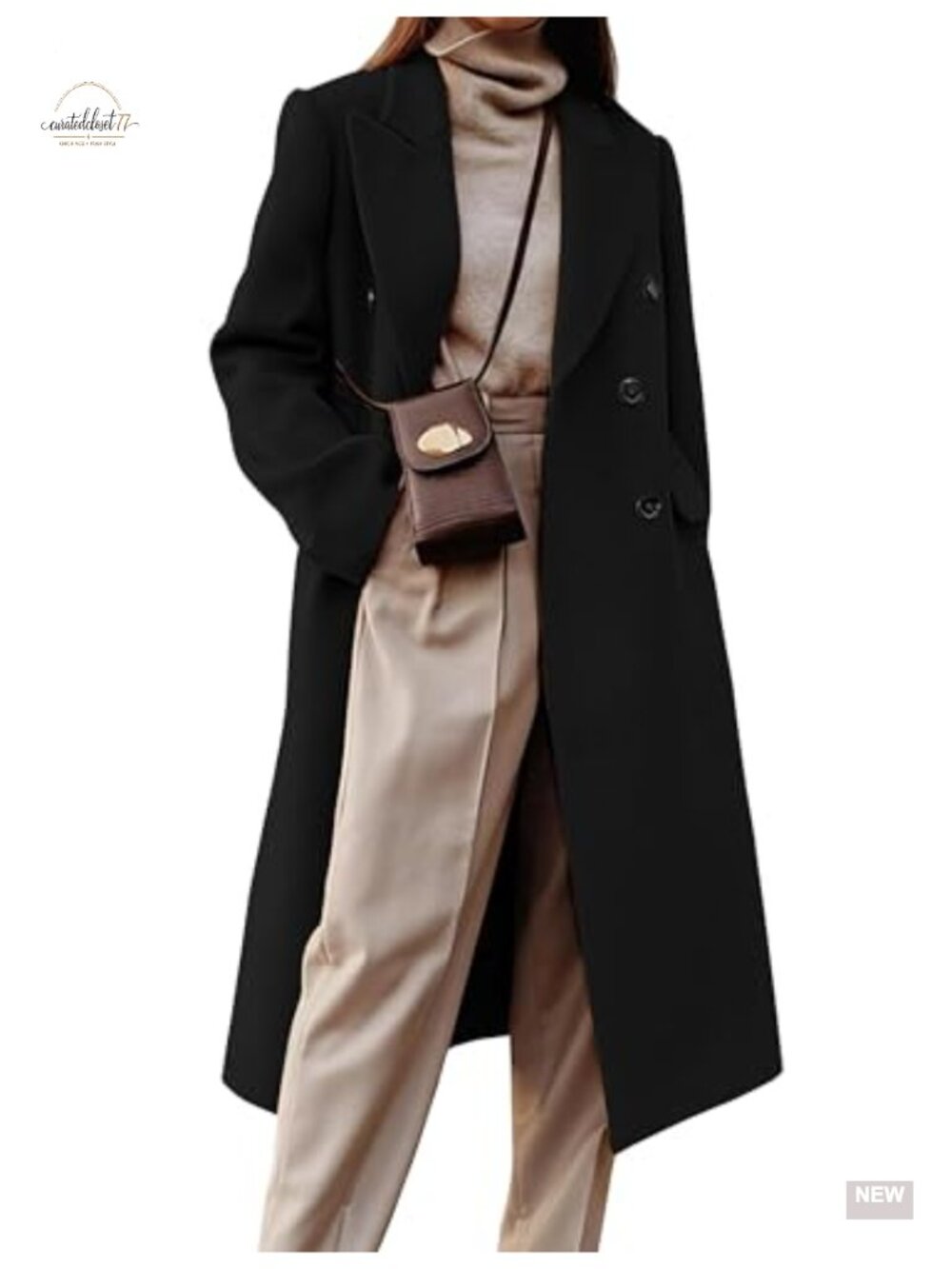 Wool Blend Double Breasted Trench Pea Coat Long Winter Overcoat